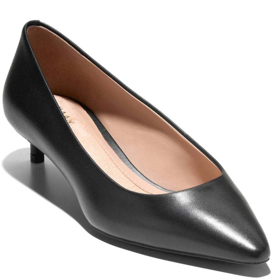 Black high-heeled shoe on a white background