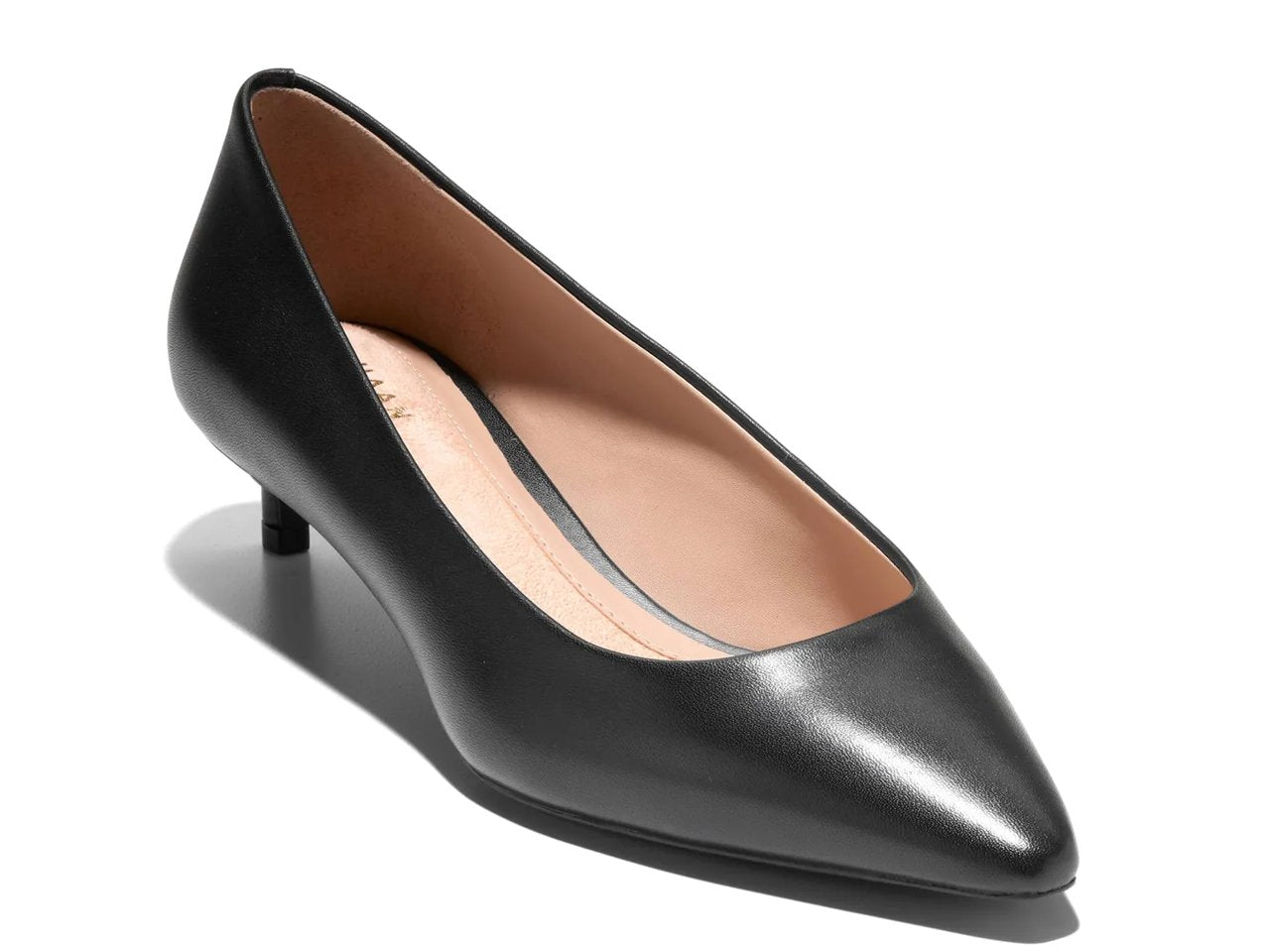 Black high-heeled shoe on a white background