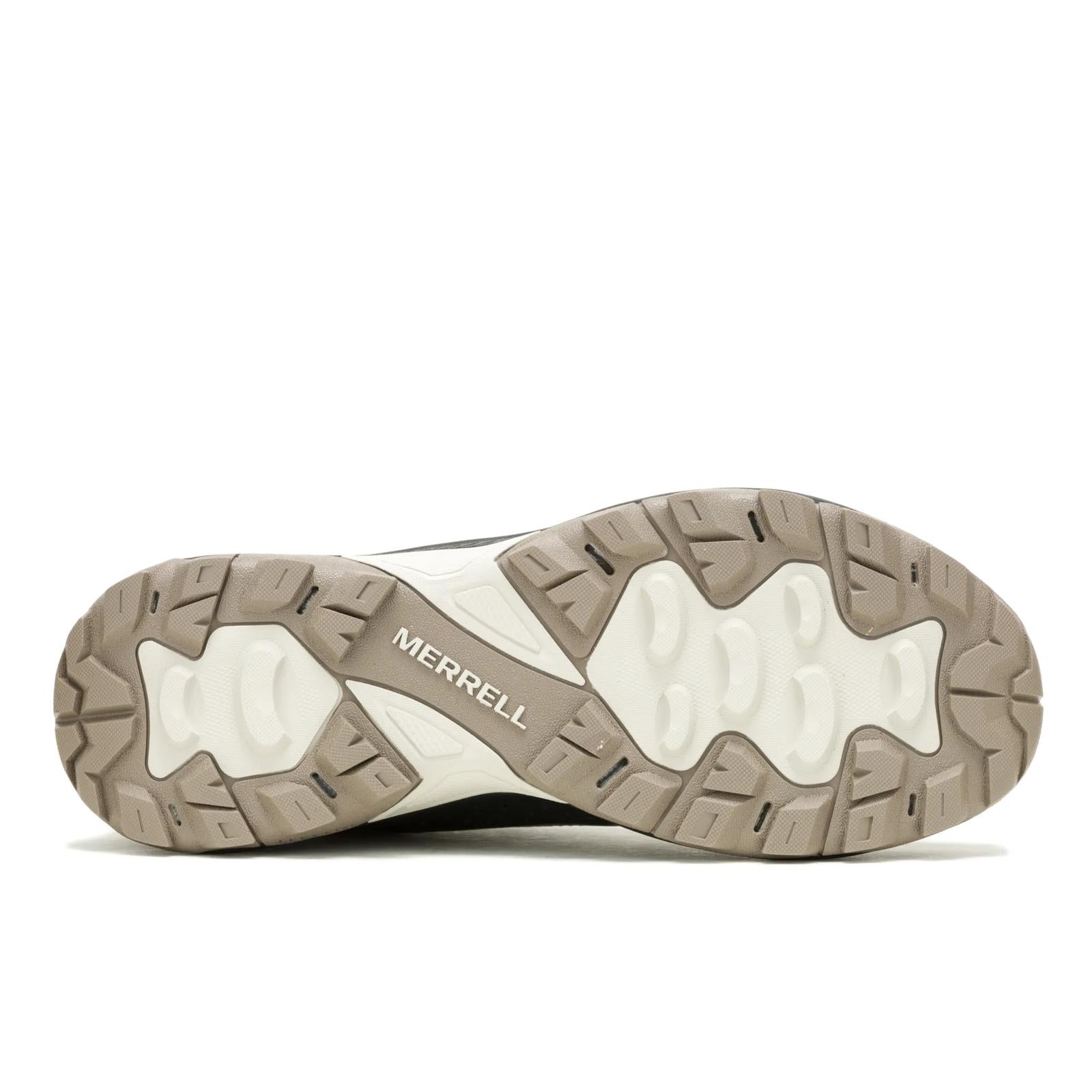 Close-up of a Merrell shoe sole on a white background
