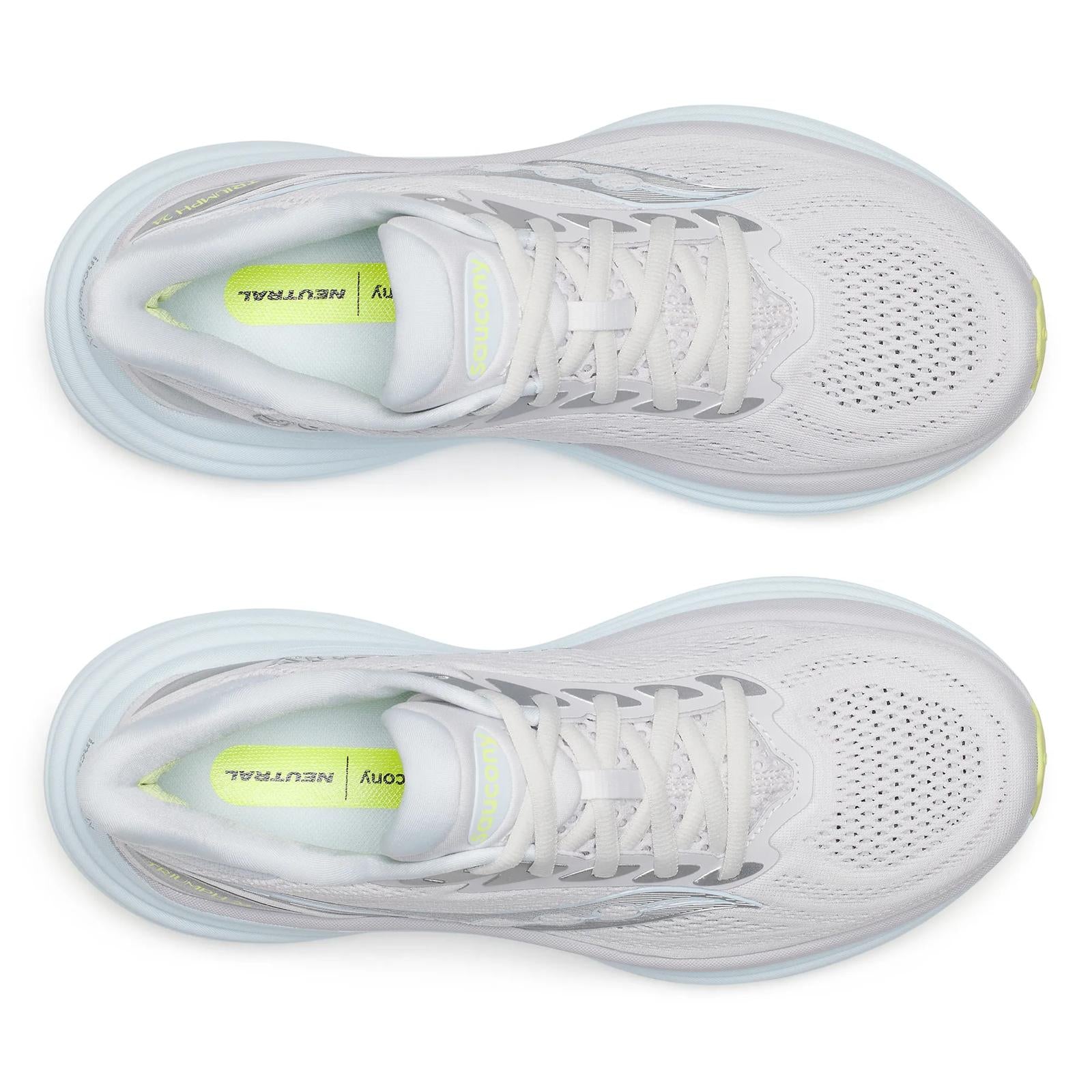 White running shoes with a neutral sole on a white background