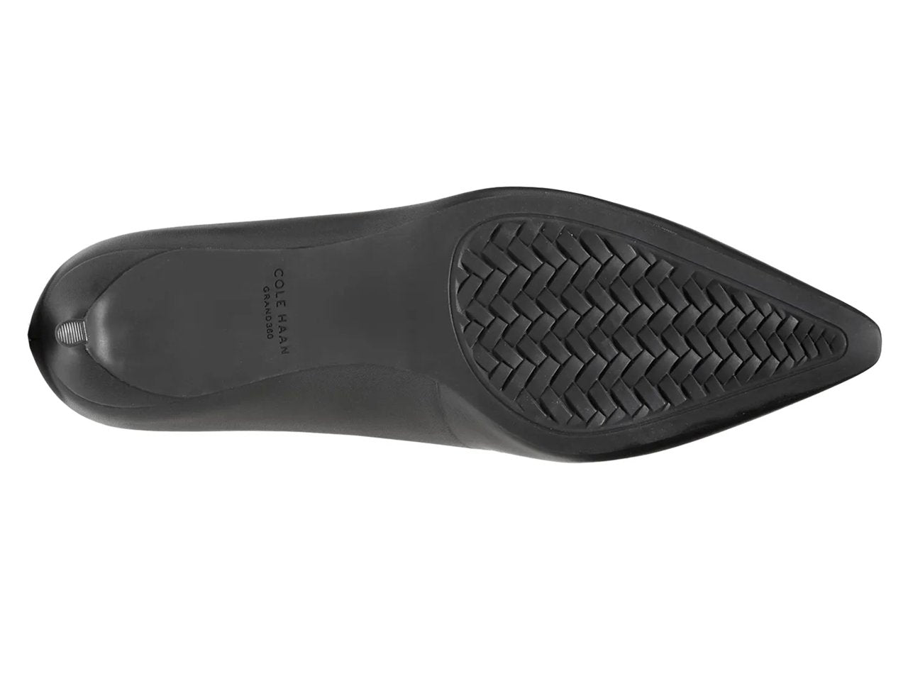 Black shoe sole with tread pattern on a white background