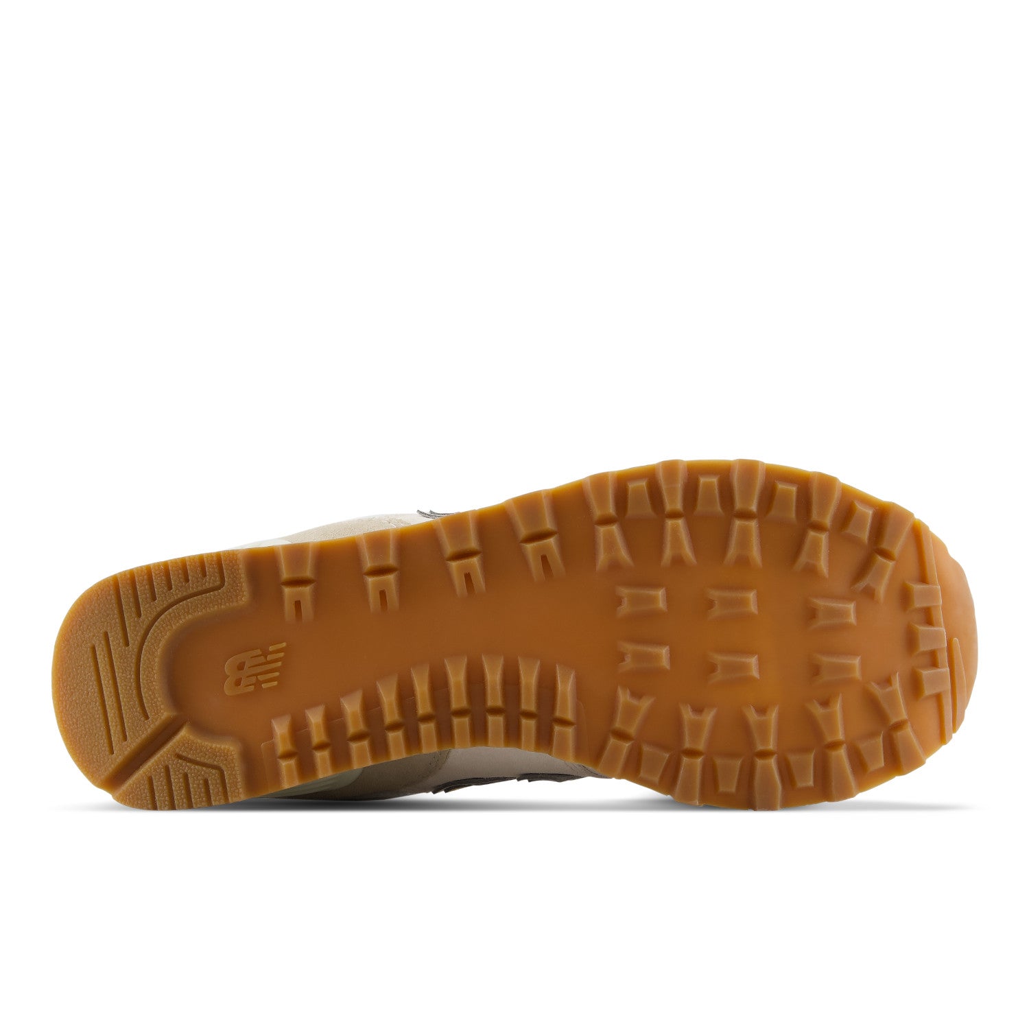 Close-up of a brown sole with tread pattern on a white background
