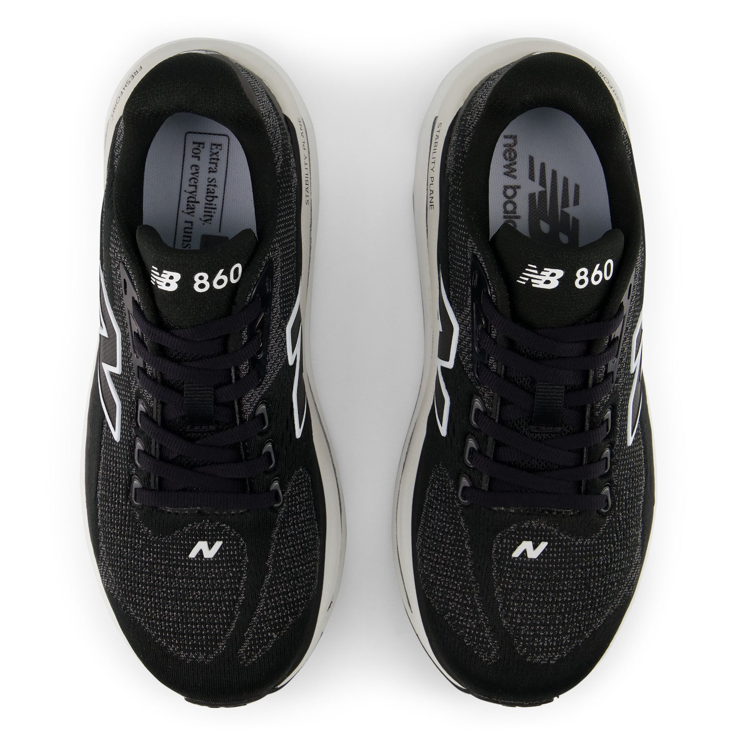 Black New Balance 860 sneakers on a white background