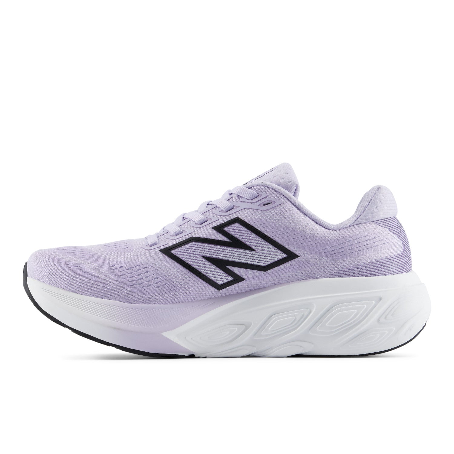 Purple running shoe with New Balance logo on a white background