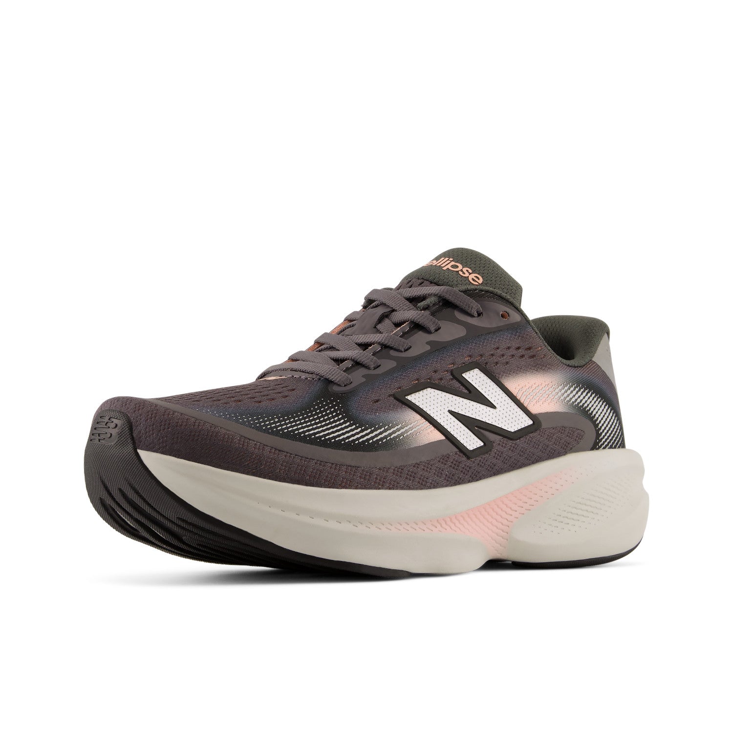 Gray running shoe with New Balance logo on a white background