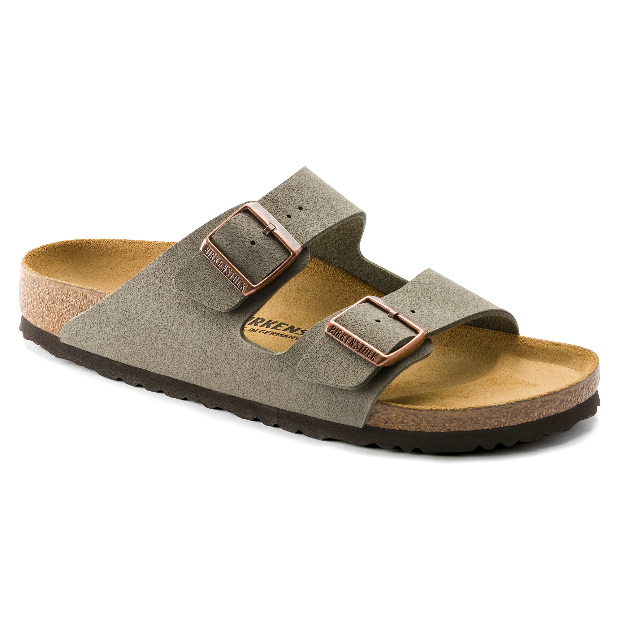 Birkenstock Arizona Birkibuc Color: Stone (REGULAR/WIDE WIDTH)