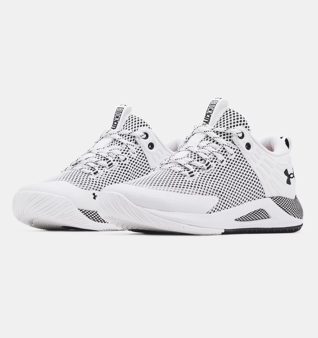 Women's Under Armour HOVR Block City Volleyball Shoes Color: White / Black 