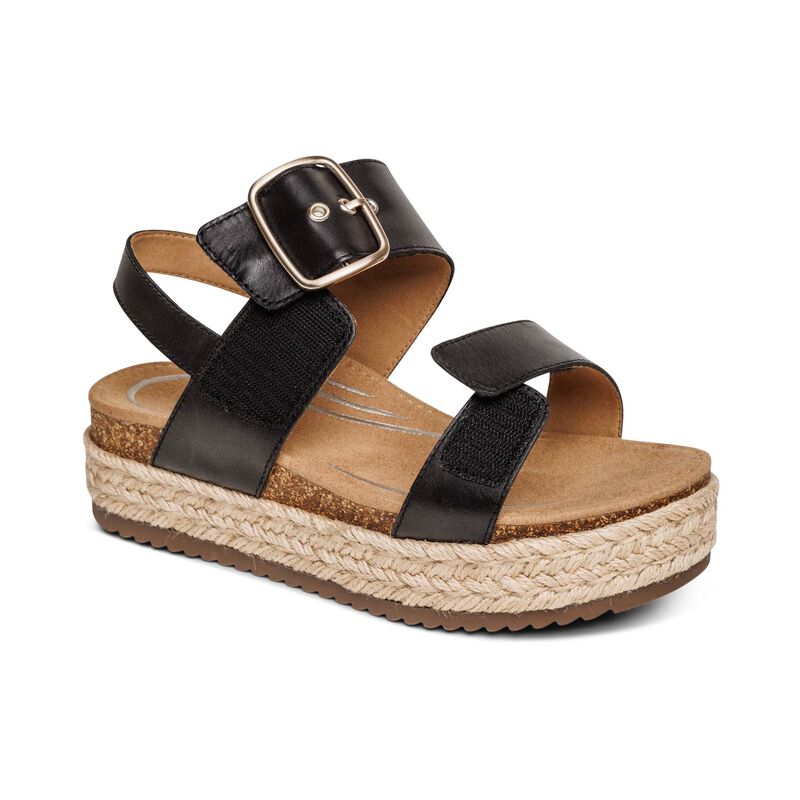 Women's Aetrex Vania Arch Support Platform Sandal Color: Black