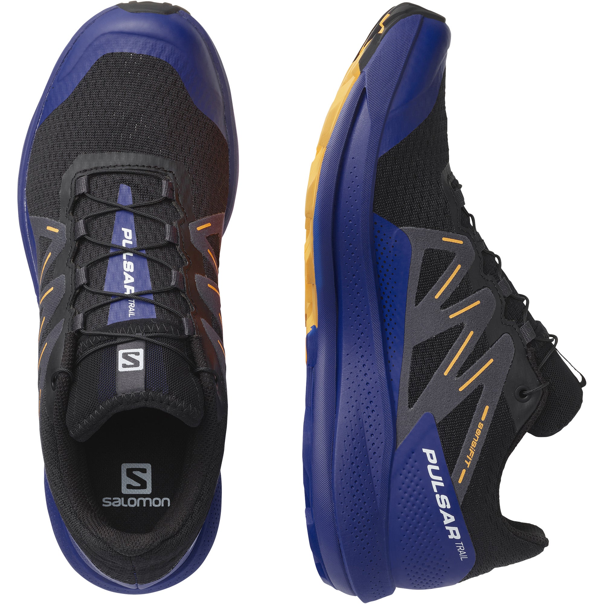 Men's Salomon Pulsar Trail Color: Black / Clematis Blue / Blazing Orange