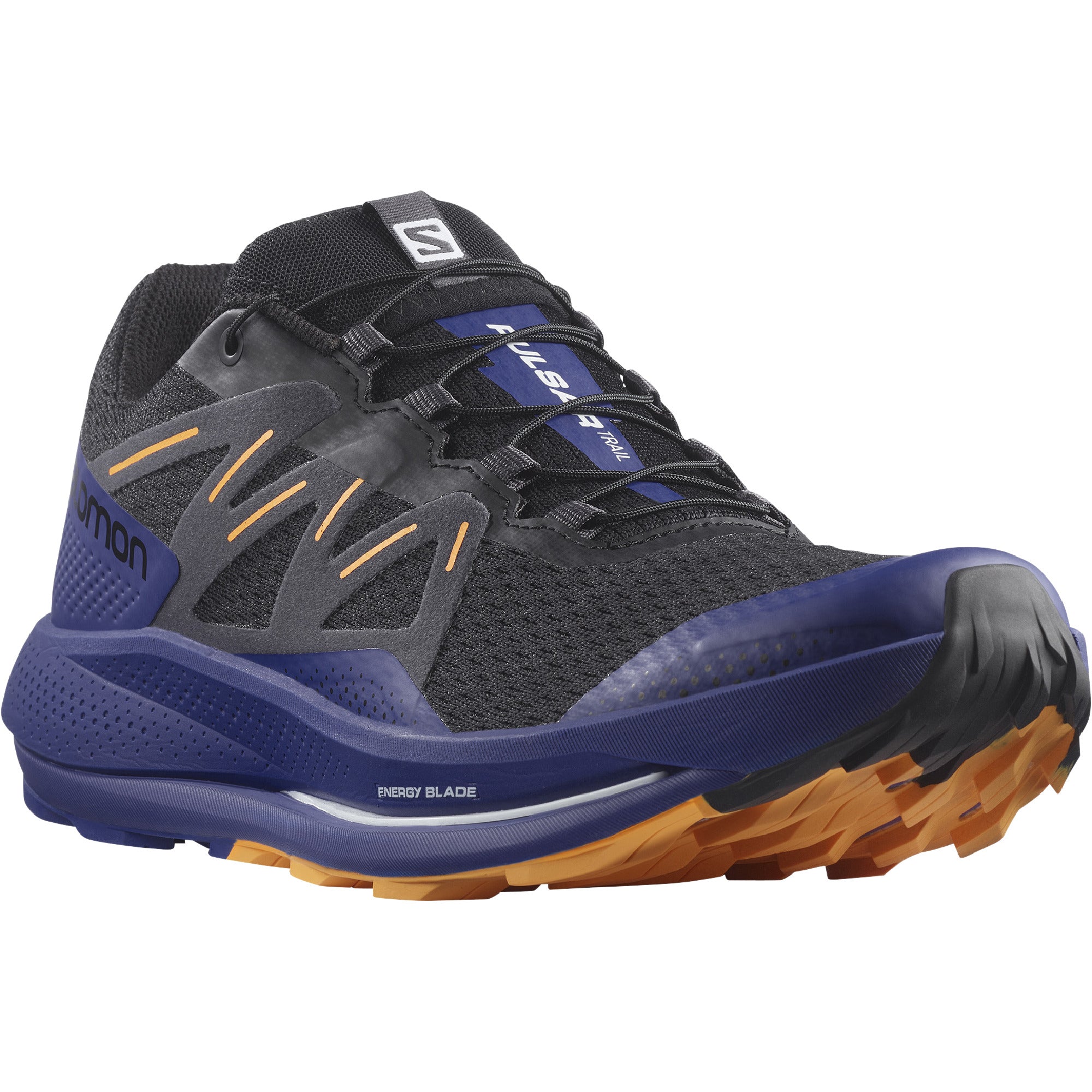 Men's Salomon Pulsar Trail Color: Black / Clematis Blue / Blazing Orange
