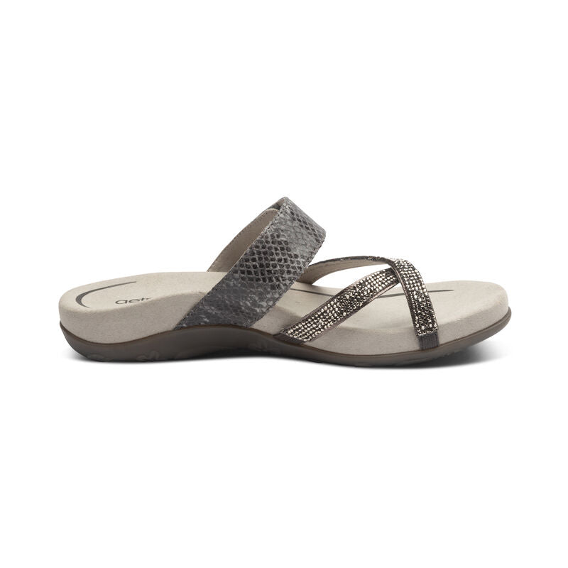 Women's Aetrex Izzy Adjustable Slide Sandal Color: Pewter Sparkle