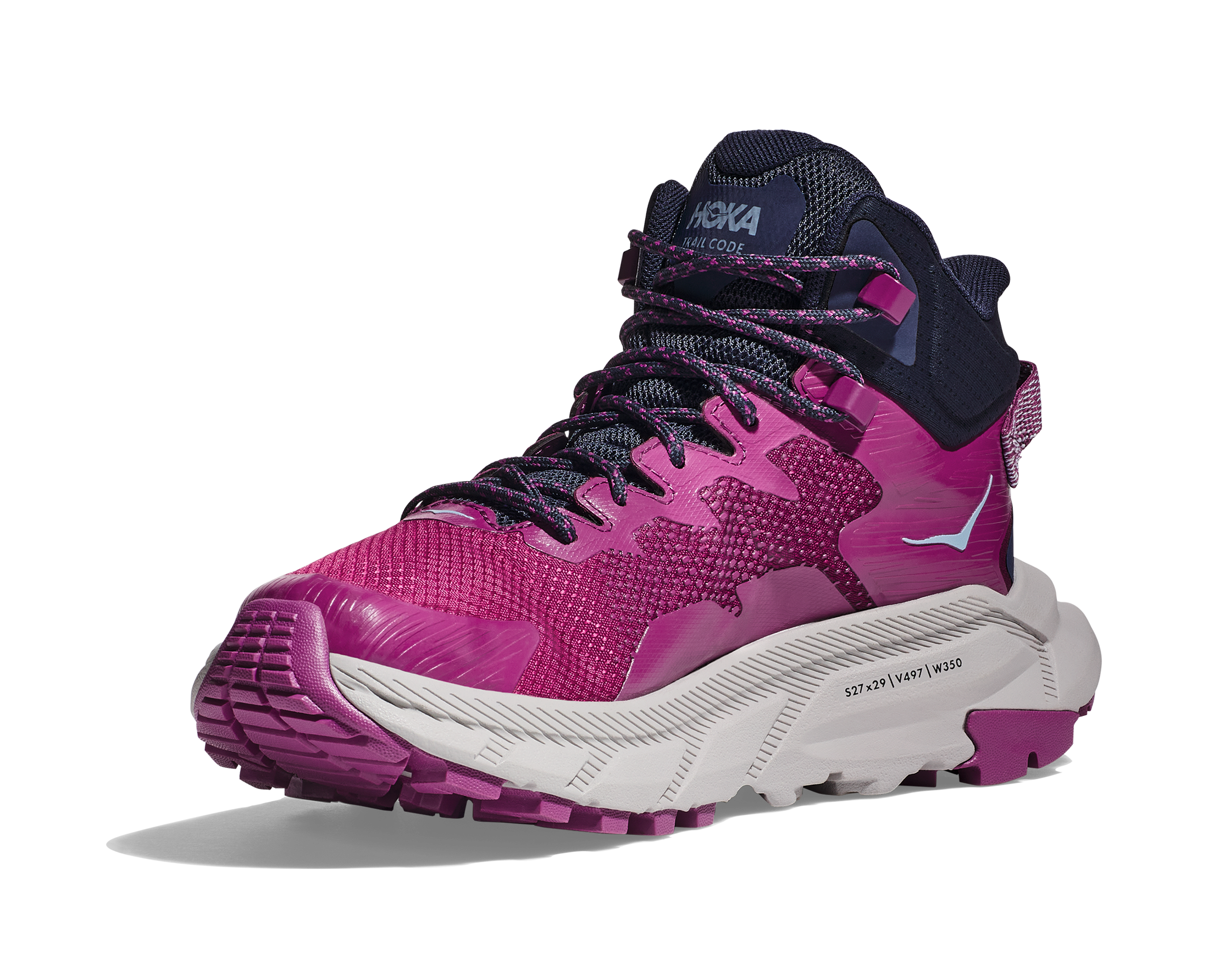 Women's Hoka Trail Code GTX Color: Beautyberry / Harbor Mist
