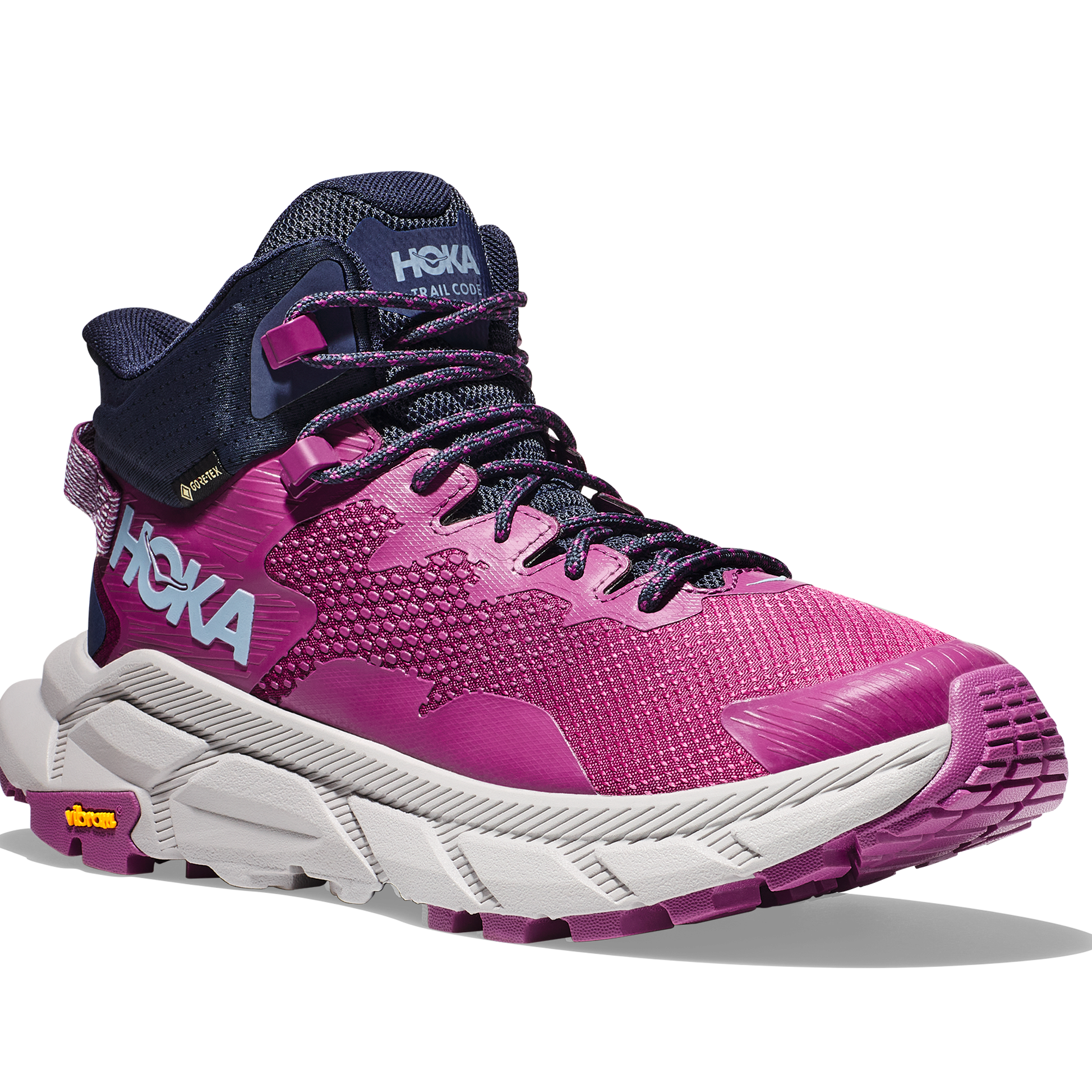 Women's Hoka Trail Code GTX Color: Beautyberry / Harbor Mist