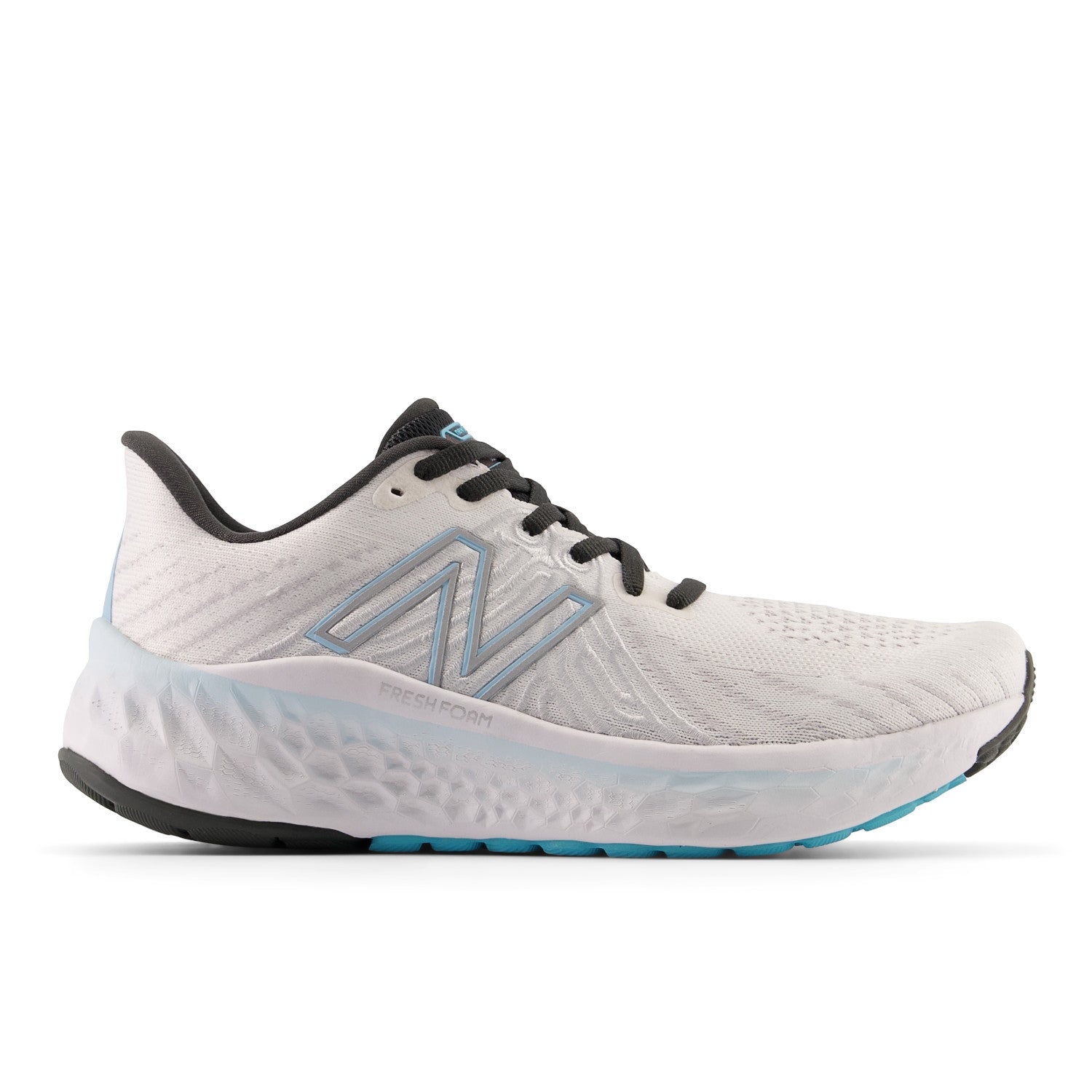 Women's New Balance Fresh Foam X Vongo v5 Color: White with Bleach Blue and Silver Metalic