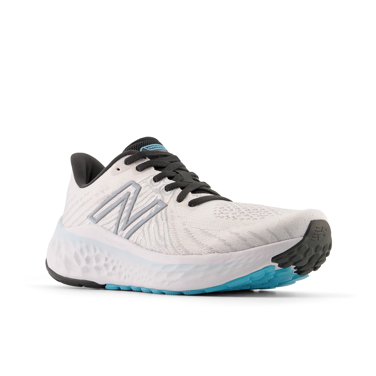 Women's New Balance Fresh Foam X Vongo v5 Color: White with Bleach Blue and Silver Metalic