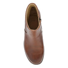 A single brown leather ankle boot shown from a top-down view on a plain white background.