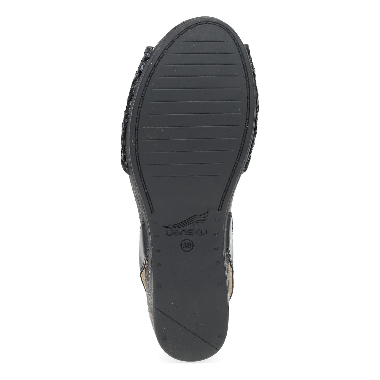 Black shoe sole with brand logo on a white background