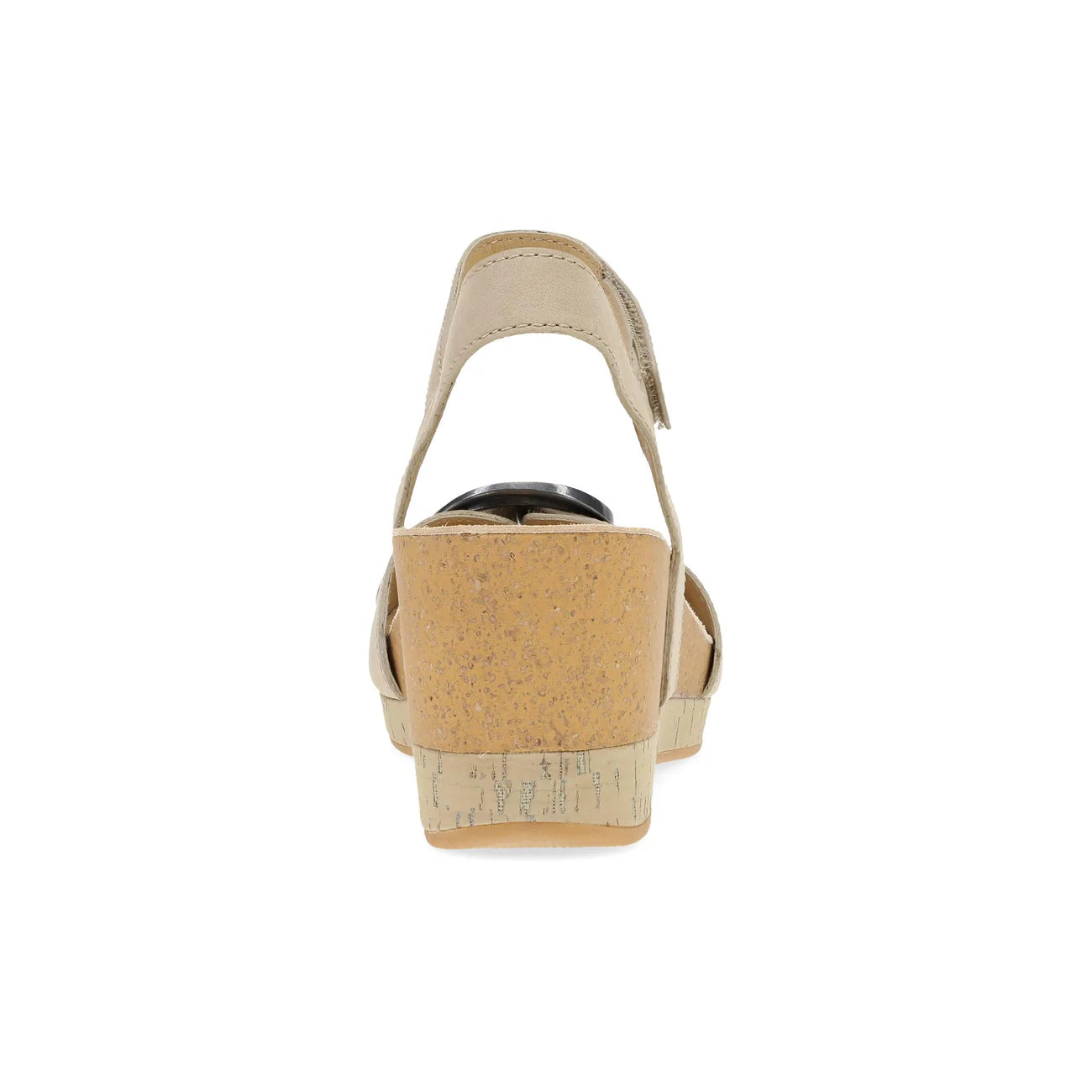 Beige wedge sandal with cork sole on a white background
