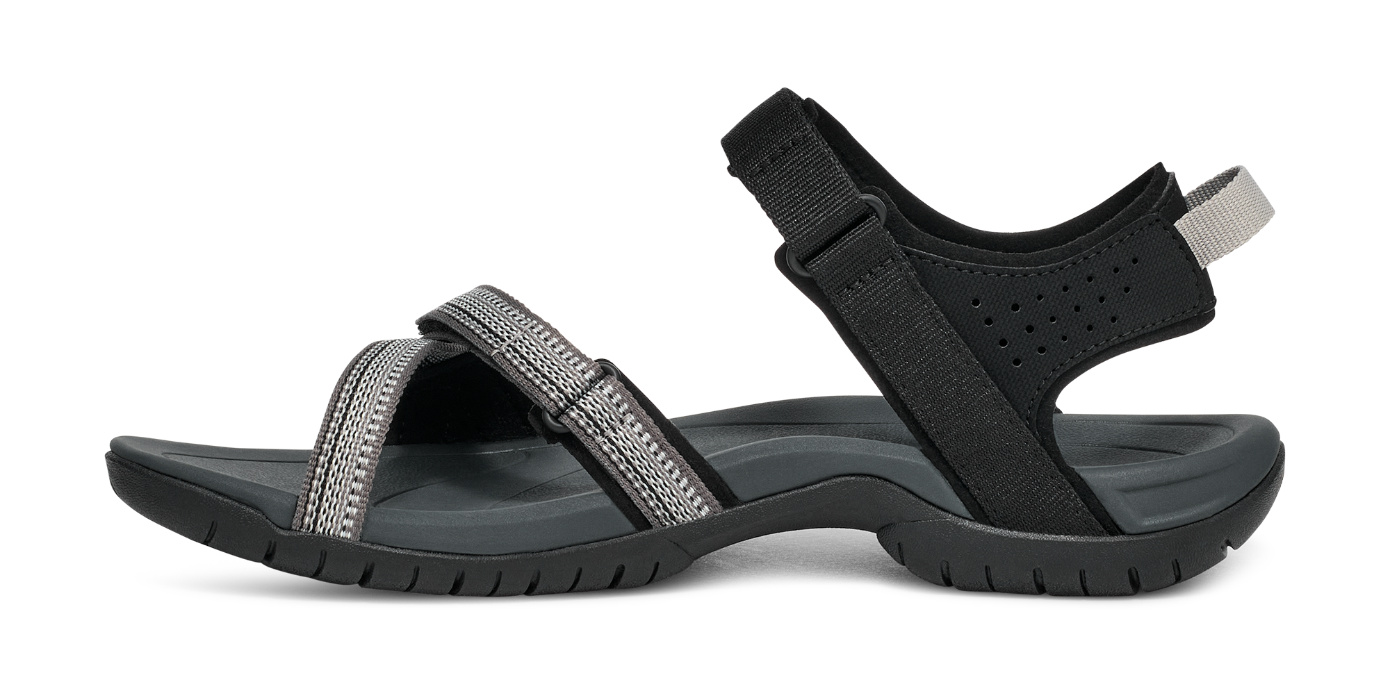 Black and gray sandal on a white background