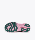 Pink and green sneaker with brand logo on a white background