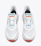 White running shoes with orange accents on a white background