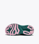 Green and pink athletic shoe sole on a white background