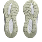 Close-up of a pair of green athletic shoes with tread pattern on a white background
