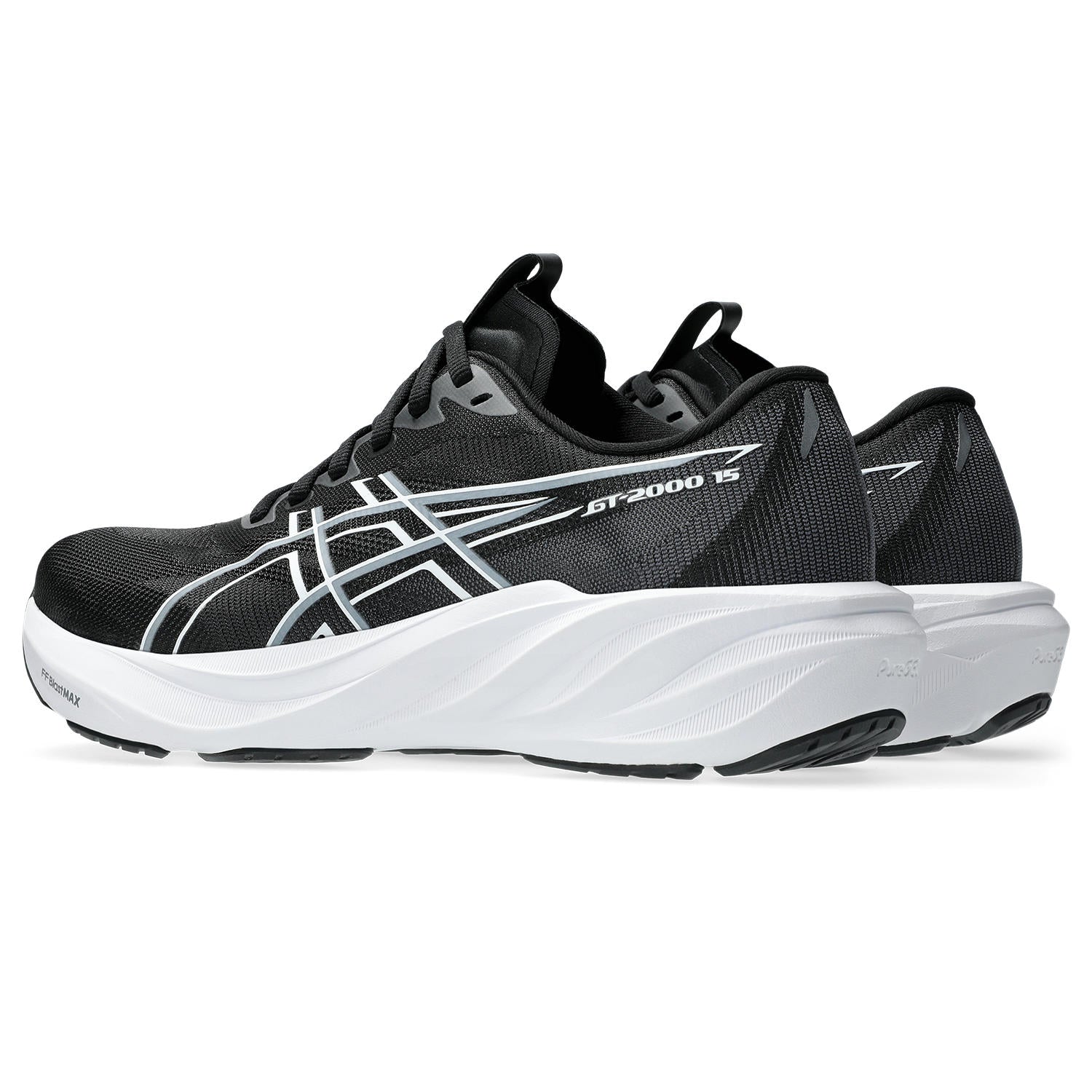 Black and white ASICS GT-2000 15 running shoe shown from a side profile view on a white background.