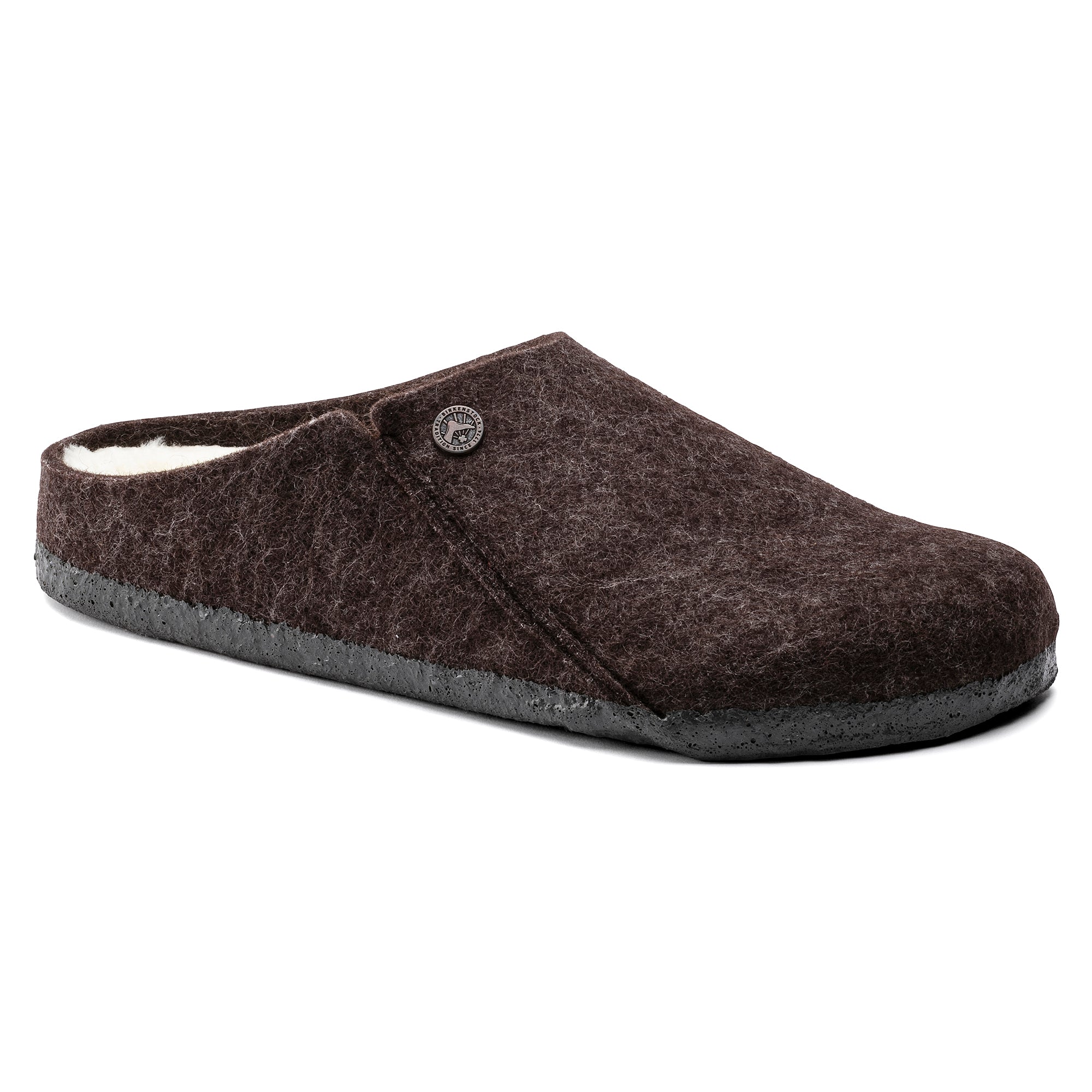 Brown slipper with white lining on a white background