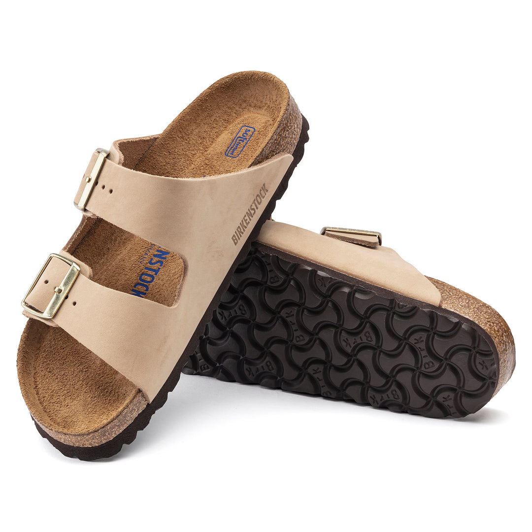 Women's Birkenstock Arizona Soft Footbed Nubuck Leather Color: Sandcastle  1