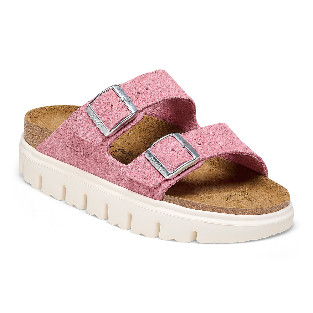 Women's Birkenstock Papillio Arizona Chunky Suede Leather Color: Candy Pink  2