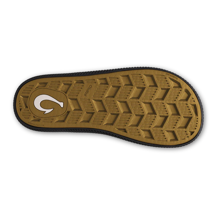 Brown shoe sole with a brand logo on a white background