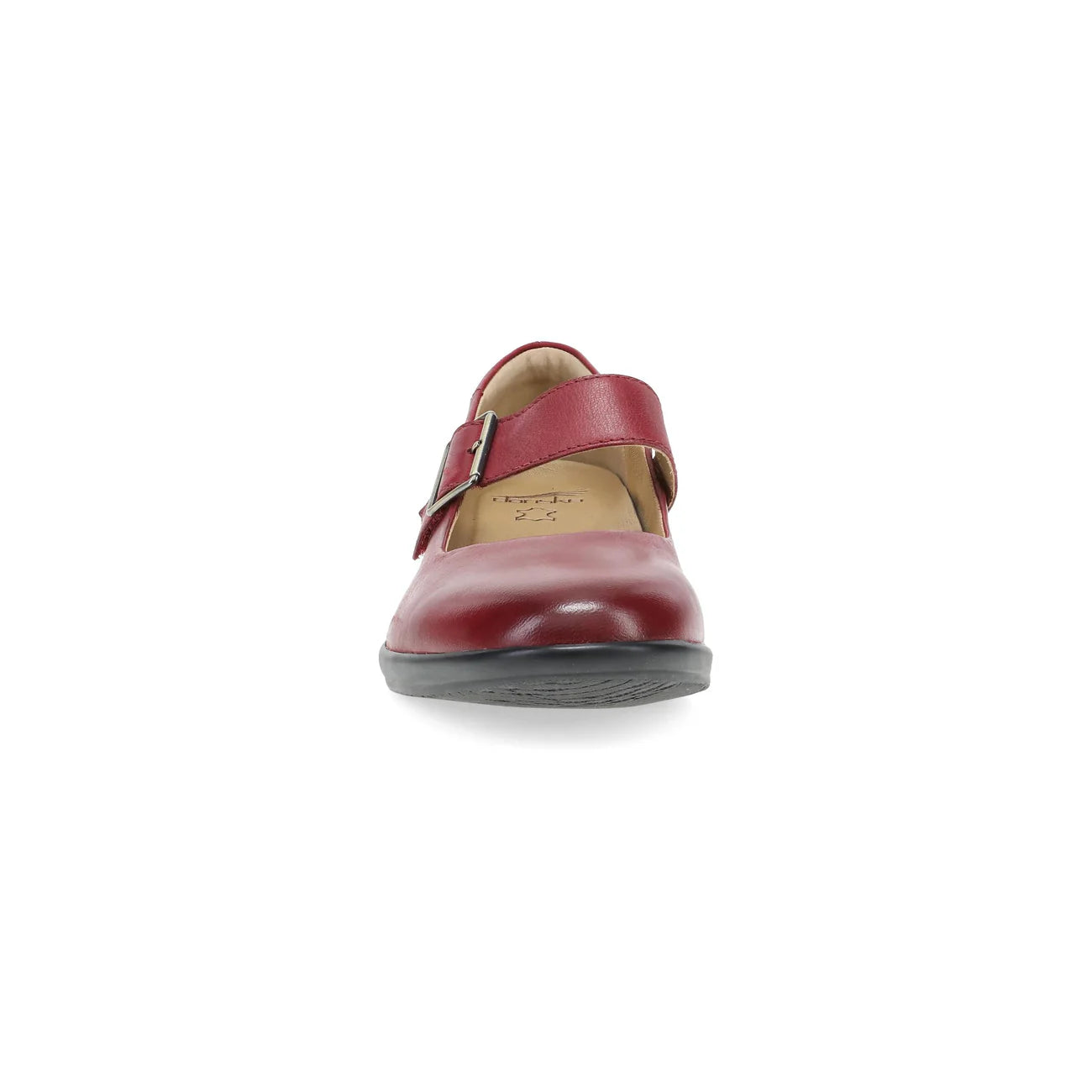 Red shoe with a strap on a white background