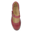 Red shoe with a buckle on a white background