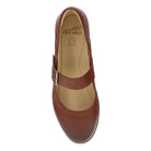 Brown shoe with a strap on a white background