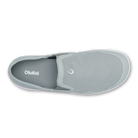 Gray slip-on shoe with 'OluKai' branding on a white background