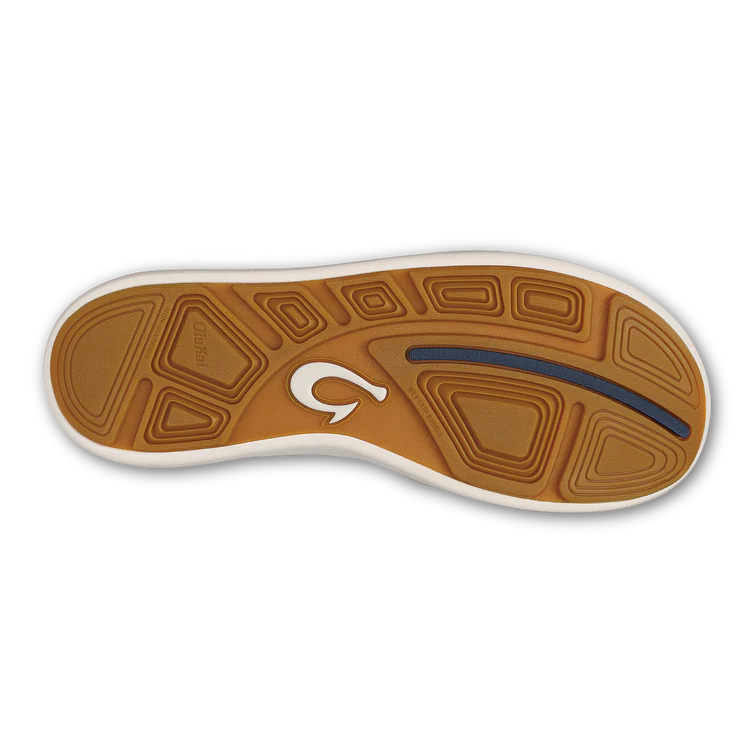 Brown shoe sole with a brand logo on a white background