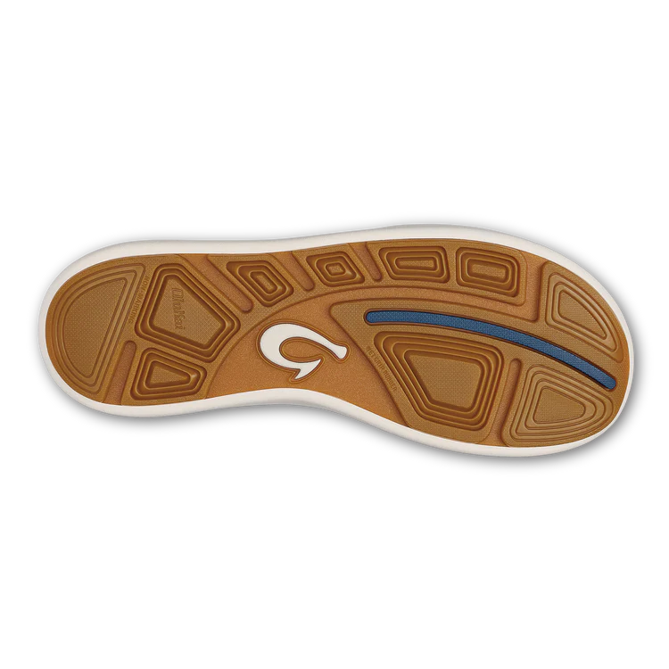 Brown shoe sole with a logo on a white background