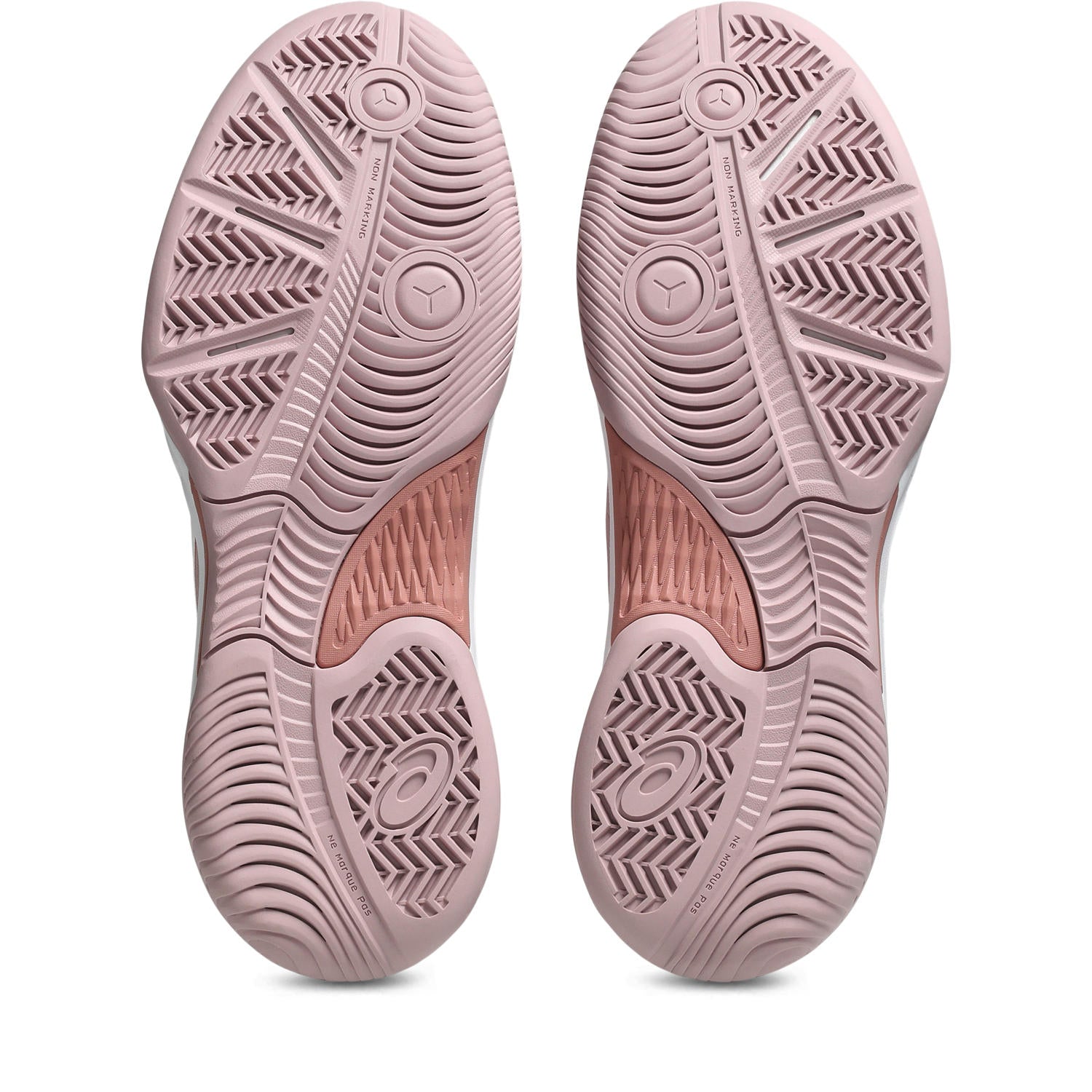 Pink athletic shoe sole with tread pattern on a white background
