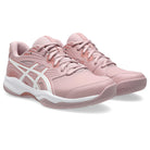 Pink running shoes with white accents on a white background