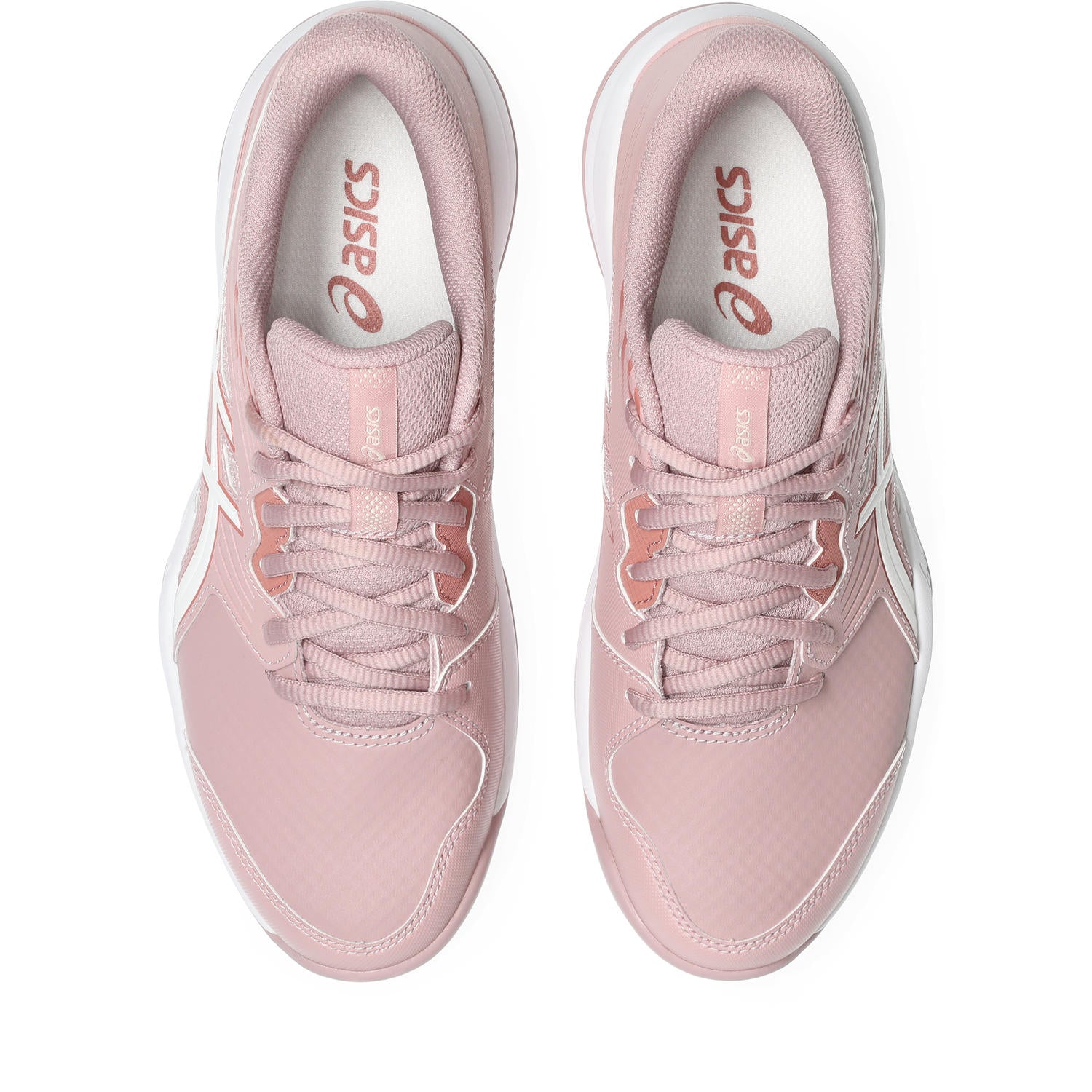 Pair of pink Asics sneakers on a white background