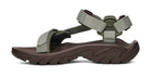 Green and brown sandal on a white background