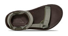 Brown sandal with green straps on a white background