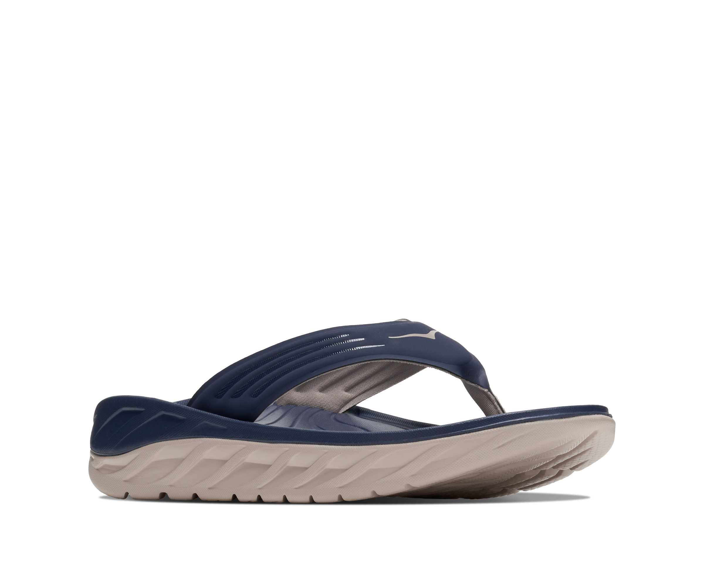 Navy and gray sandal on a white background