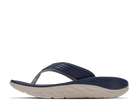 Navy and beige sandal on a white background