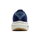 Blue running shoe with white sole on a white background