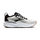 White and black running shoe with 'Brooks' branding on a white background