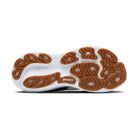 Close-up of a shoe sole with brown tread pattern on a white background
