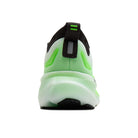 Back view of a green and black athletic shoe on a white background