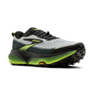 Brooks running shoe with green and black design on a white background